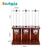 Distributeur de céréales en plastique transparent à compartiment unique avec base en bois et préservation de la fraîcheur