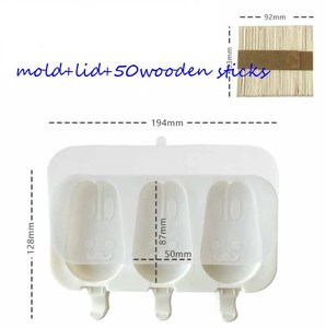 J119 Thiết Kế Động Vật Silicone Khuôn Cấp Thực Phẩm BPA Miễn Phí Bền DIY Popsicle Lolly 3 Con Thỏ Kem Khuôn + Nắp + 50 Thanh - Product Image 5