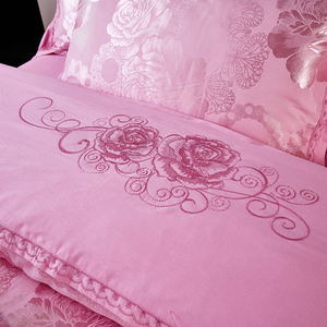 Personalizado 100% algodón <span class=keywords><strong>Gonza</strong></span> bordado Jacquard cuatro piezas algodón europeo boda bordado 60 piezas juego de cama de 4 piezas - Product Image 2