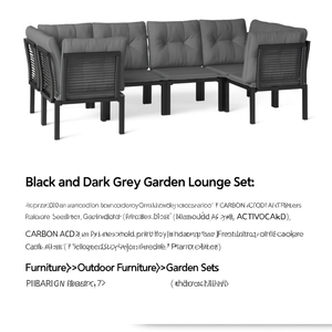 Ensemble de salon de jardin noir et gris foncé 6 places, structure en aluminium, résistant aux intempéries, mobilier d'extérieur design contemporain - Product Image 1