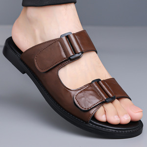 Sandalias de Cuero para Hombre, Antideslizantes, Negras, Talla 46-47, Moda Juvenil, Zapatos de Playa - Product Image 4