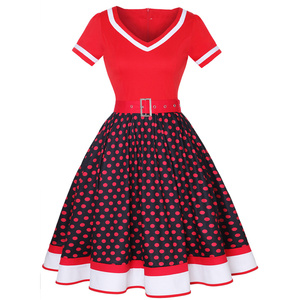 <span class=keywords><strong>Robe</strong></span> midi rétro vintage rockabilly à pois imprimée numériquement, col en V, ceinture, coupe trapèze, taille naturelle, style <span class=keywords><strong>pin</strong></span>-<span class=keywords><strong>up</strong></span> années 50, pour femmes rondes 4XL - Product Image 3