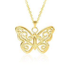 Collier unisexe en acier inoxydable 304 doré avec pendentif papillon ajouré en filigrane, motif insecte animal, pour hommes et femmes - Product Image 6