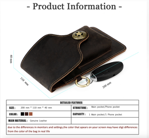 Sac banane vintage en cuir Crazy Horse Andong pour homme, sacoche de téléphone en cuir de vachette, sac de ceinture pour le travail en extérieur, le sport et les clés, sac à main - Product Image 2
