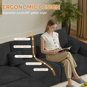 Sofá Seccional Modular de Corduroy, Diseño sin Ensamblaje, Reposabrazos Extra Anchos, Soporte Ergonómico, Sofá Cama en Forma de L con Esponja para Sala de Estar - Product Image 5