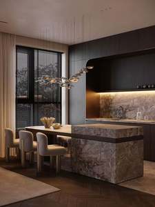 Cuisine modulaire haut de gamme écologique personnalisée, îlot de cuisine, table, construction en bois massif, design moderne, panneau en marbre artificiel - Product Image 3