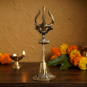Handcrafted Brass Trishul with Damru Statue Decorative Lord Shiva Trident Idol for Home Temple Puja <b>Mandir</b> Spiritual Decor - Product Image 5