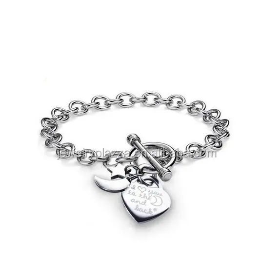 I Love U Hart Toggle 3 Charms Armband In 925 Sterling Zilver