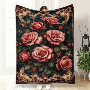 Couverture en flanelle à motif floral, couverture de sieste, douce pour la peau, réversible, pour chambre à coucher, salon, impression personnalisée OEM ODM YH- - Product Image 4