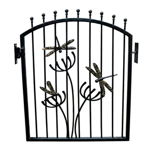 Wrought Iron Garden Gate with Dragonfly Decorative Design Exterior Metal Entry Door Contemporary Style Finished Surface - Product Image 1