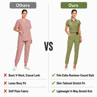Conjunto de Uniforme Médico de Punto Elástico con Cuello Polo para Mujer, Corte Recto y Ajustado, Uniforme Estético para Enfermeras Dentales, con Logotipo Personalizado