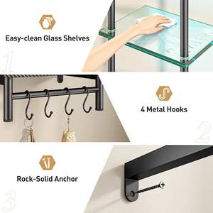 Mensole Galleggianti da Parete con Luci RGB, Ganci Portaoggetti, Design Moderno, Grande Capacità per Camera da Letto, Soggiorno e Vanità - Product Image 6