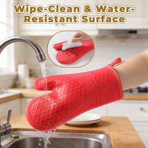 Customized Logo <b>Waterproof</b> <b>Silicone</b> Oven Mitts Non-Slip Cooking and Baking Kitchen Gloves - Product Image 2