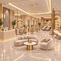 Comptoir de réception moderne en MDF avec éclairage LED, base dorée, logo personnalisé, salon, hôtel, bureau