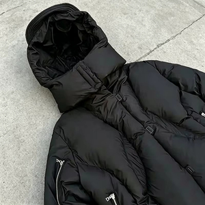 Veste <span class=keywords><strong>d</strong></span>'<span class=keywords><strong>hiver</strong></span> épaisse et chaude coupe-vent noire pour <span class=keywords><strong>homme</strong></span>, style streetwear, personnalisable OEM, avec fermeture éclair, en duvet, pour l'extérieur - Product Image 5