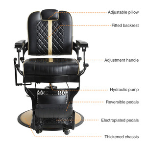 Sillón de Barbería Clásico de Lujo, Estilo Europeo Retro, Negro, con Base Giratoria de 360 Grados, Ajustable - Product Image 2