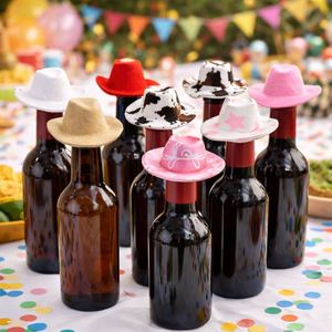 Mini Cowboy Bottle Topper Pet <b>Hat</b> Summer Hawaiian <b>Party</b> Decoration Beer Wine Cap Cover Fiesta Cake Props - Product Image 2
