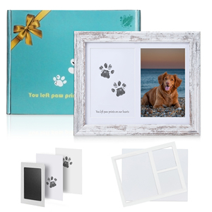 Cadre en bois blanc pour animaux de compagnie avec kit d'empreintes de pattes pour affichage de photos commémoratives de chiens et de chats - Product Image 2