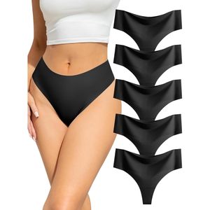Lot de 5 culottes string noires pour femme, taille mi-haute, en Spandex et Nylon, anti-humidité, séchage rapide - Product Image 1