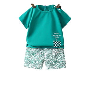 Conjunto de ropa de verano para niños al por mayor, 2 uds., camisetas de manga corta y pijamas de algodón para niños, estilo informal - Product Image 1