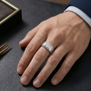 Anillo de Diamantes Solitario para Hombre, Anillo de Bodas de Oro Blanco de 18K, Anillo de Diamantes Cultivados en Laboratorio, Anillo de Compromiso Moderno, Regalo para Él - Product Image 1