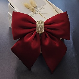 Wholesale Korean Style Red Satin Metal Hair Clip Rhinestone <b>Bow</b> Spring Clip Women Elegant Bridal Wedding Party Hair Accessories - Product Image 5