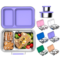 Vente en gros de barquettes à repas en acier inoxydable à 2 compartiments, bol à soupe, boîte à lunch bento avec couvercle