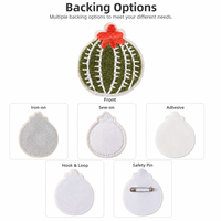 Écusson brodé personnalisé rond vert Cactus avec fleur rouge et détails de broderie, badge logo pour vêtements et sacs, vente en gros usine