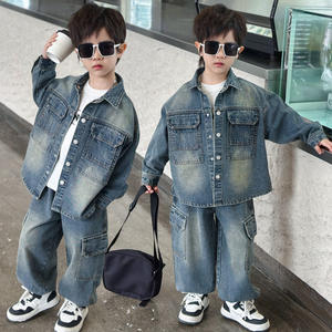 Set di <span class=keywords><strong>Abbigliamento</strong></span> Casual per Bambini in Stile Occidentale, Completo Due Pezzi con Maniche Lunghe in Denim per Ragazzi - Product Image 1