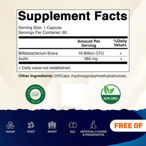Cápsulas de Bifidobacterium Breve OEM ASAP, Suplemento Orgánico Vegano para la Salud del Adulto, Apoyo Digestivo, Fibra de Inulina - Product Image 3