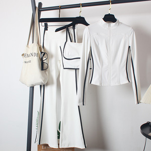 Completo Sportivo da Yoga per <span class=keywords><strong>Donna</strong></span>, Set Tre Pezzi Autunnale con Pantaloni a Vita Alta e Gamba Larga, Slim Fit con Zip - Product Image 3