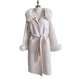 QIUCHEN QC21007 Nouvelle Arrivée Vente Chaude <span class=keywords><strong>Manteau</strong></span> d'Hiver <span class=keywords><strong>Femme</strong></span> en <span class=keywords><strong>Laine</strong></span> Cachemire à Col en Vraie Fourrure de Renard Mode Grossiste - Product Image 1