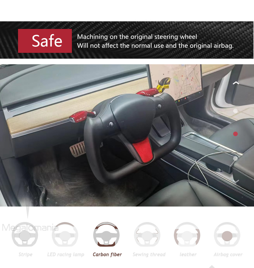 Full Leather Yok-e Steering Wheel For Tesla Model-3 Y X S 2017 2018 2019 2020 2021 2022 Custom Leather