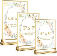 Lot de 12 supports de table pliables en acrylique transparent moderne 5 x 7, double face, dorés, antidérapants, pour cadres photo et présentoirs