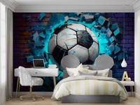 Mural Deportivo 3D Moderno, Papel Tapiz Autoadhesivo con Patrón de Ladrillos de Fútbol, para Habitación Infantil, Dormitorio de Niños, Duradero