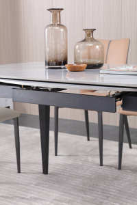 Mufang <span class=keywords><strong>Table</strong></span> à manger personnalisée <span class=keywords><strong>avec</strong></span> pieds en acier rallonge coulissante et plateau en pierre d'ardoise en marbre fritté pour meubles de maison ou hôtels - Product Image 2