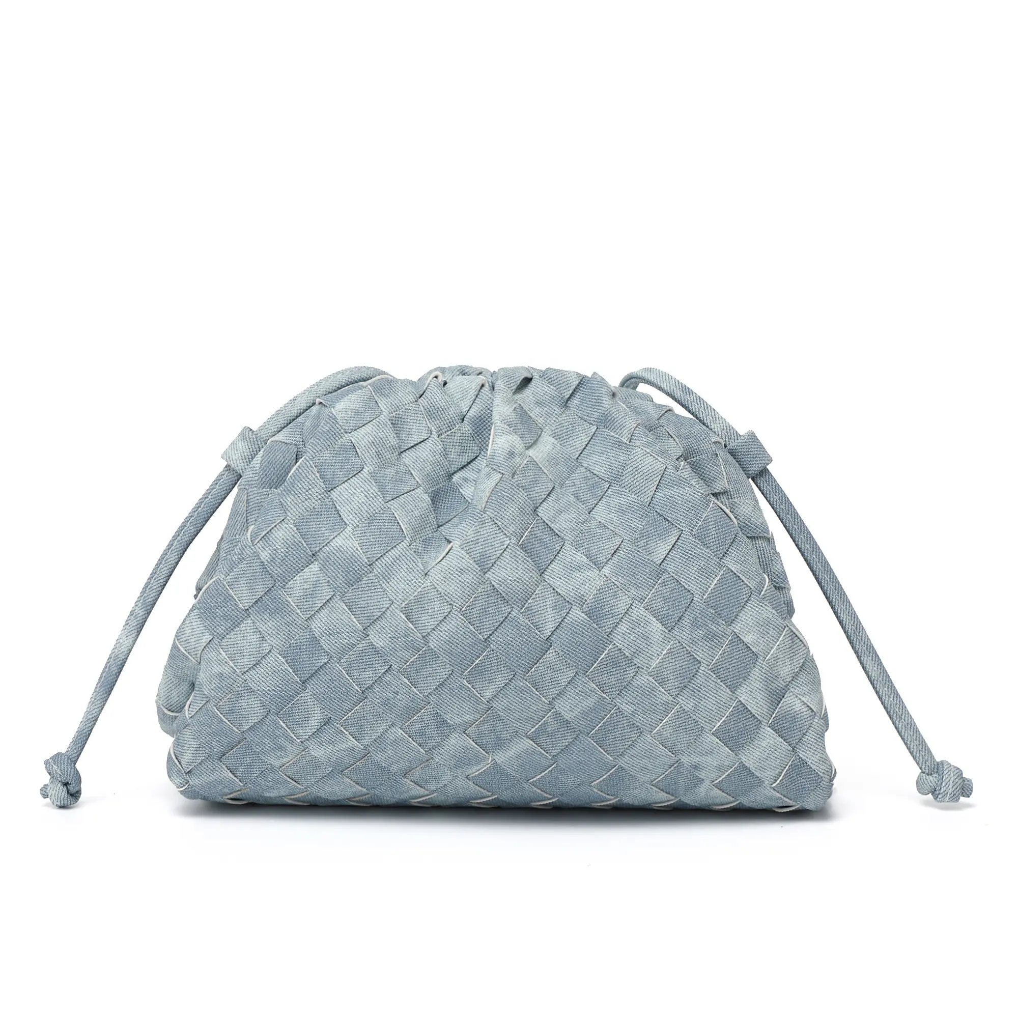 8913# fashion women woven denim hand clutch cloud bag for lady small cute pouch bag purse with string strap from Guangzhou