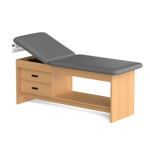 Lettino da Visita Manuale Serie Gamba a Pannello per Trattamenti Medici e Massaggi, Arredamento Ospedaliero in Legno Massello per Clinica con Rivestimento Interamente in Laminato - Product Image 1
