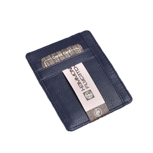 ที่ใส่บัตรดีไซน์เพรียวบางสำหรับผู้ชาย/ผู้หญิงสีน้ำเงินหนังแท้ป้องกันด้วย RFID บัตรเครดิตสไตล์มินิมอล - Product Image 1