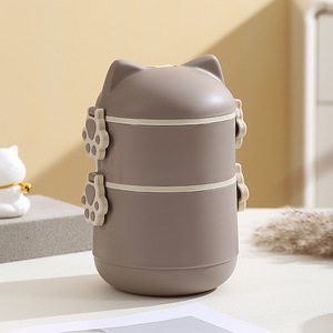 2/double couche ronde en <span class=keywords><strong>plastique</strong></span> mignon oreilles de chat forme <span class=keywords><strong>petit</strong></span> <span class=keywords><strong>déjeuner</strong></span> bento boîte à lunch <span class=keywords><strong>bol</strong></span> pour écolier enfant enfant ou extérieur - Product Image 3