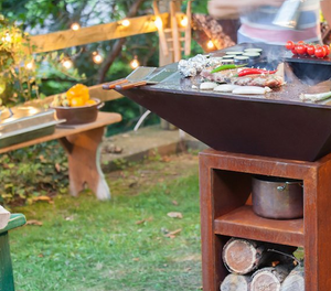 Brasero extérieur en acier Corten sans fumée, pliable, avec gril barbecue - Product Image 6