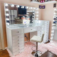 Table de maquillage avec miroir LED et tiroirs à boutons en cristal pour le maquillage quotidien, table de toilette pour la maison et la chambre