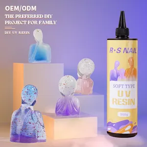 Ransheng kuku Jepang 500g lembut UV Resin kerajinan Diy Uv bening Resin kristal keluarga Label pribadi Neon menyala dalam gelap Uv Resin perhiasan