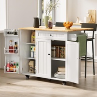 Îlot de cuisine avec plateau rabattable et chariot à 4 roues, 1 tiroir, meuble pratique et compact pour la cuisine et la salle à manger