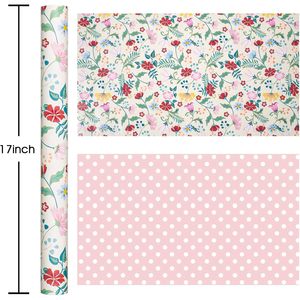 Floral Wrapping <b>Paper</b> Roll 17 In X 32.8 Ft Double Sided Recyclable Gift Craft Vintage Flower Design - Product Image 3