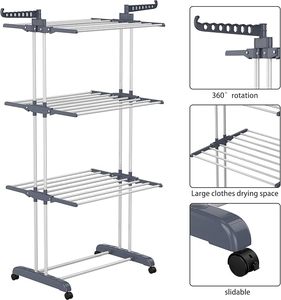 Di chuyển khô giá 4-Tier clothesline nối dài dọc quần áo airer có thể gập lại sàn khăn giặt giá bán buôn - Product Image 1