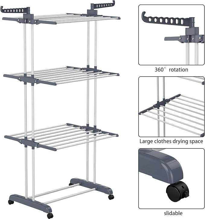 Foldable Laundry Rack Space Saving Metal Design