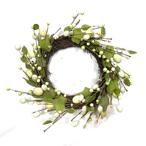 Decoration 46cm Artificial Leaf Easter Wreaths Plastic Easter Egg Wreath With Grapevine Front Door Decoration