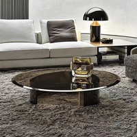Plateau en verre trempé table à thé ronde moderne simple en acier inoxydable pour salon