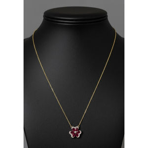 18KT Gold <b>Ruby</b> Diamond Floral Pendant <b>Necklace</b> Clover Design Elegant Fine Jewelry Gift for Her For Loved Ones - Product Image 6